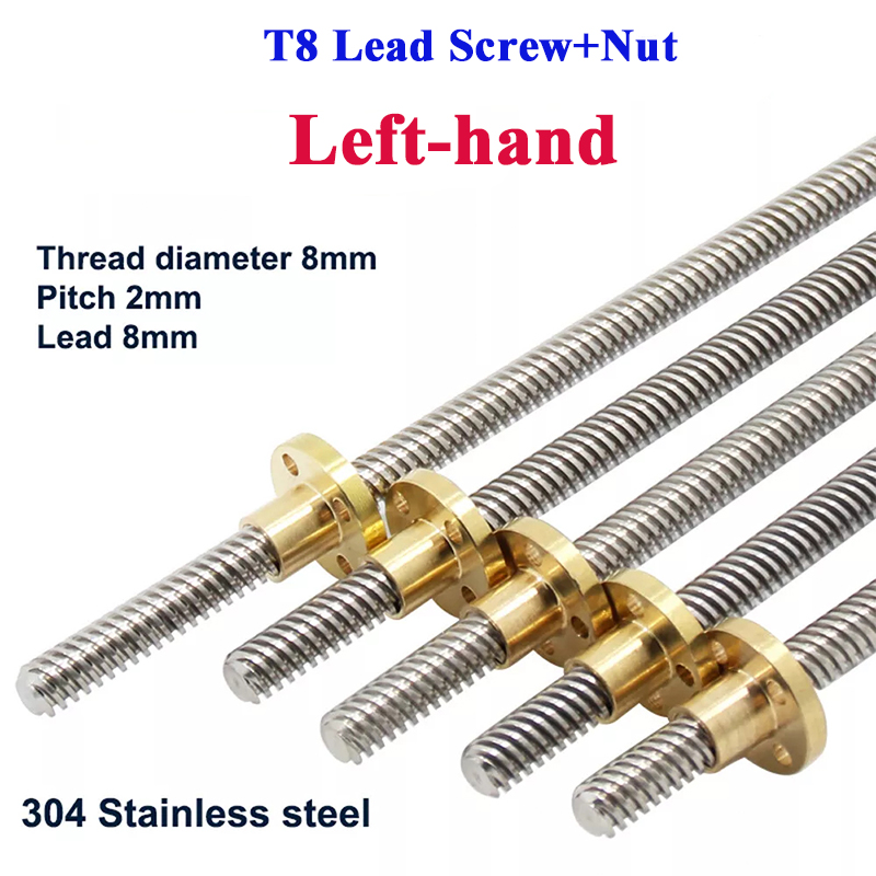Lead Screw 8Mm - T8 Loodschroef Linksdraad Lood 2 mm